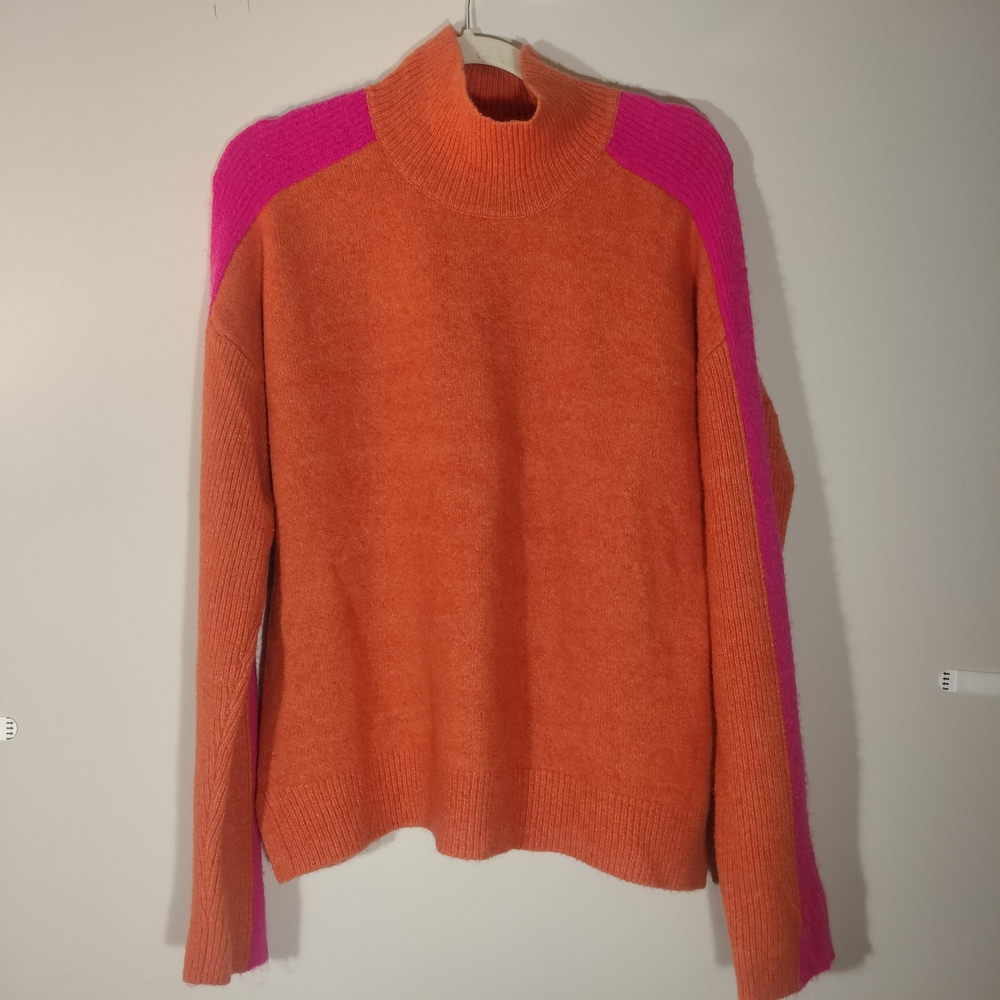 THML Vibrant Colorblock Mock-Neck Sweater in Orange & Pink - Picture 9 of 10